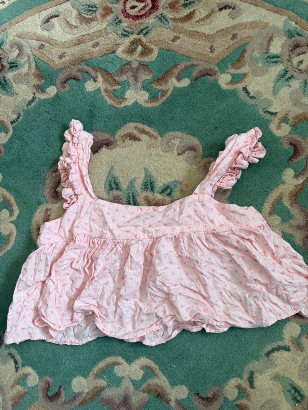Pink Ruffled Heart Print Crop Top - Picture 2 of 3